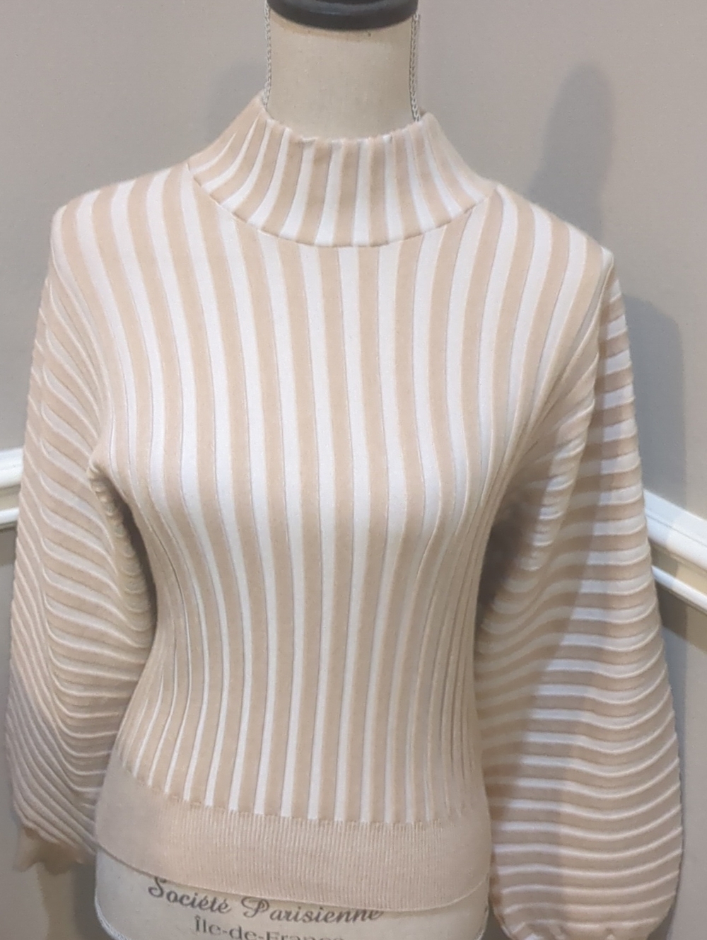 Free People Mad Chill Ribbed Cream and White Mock-Neck Sweater